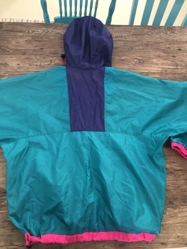 Vtg Columbia Jacket Womens Pink Teal Neon Colorblock Pullover 90s Radial Size XL - Picture 2 of 12