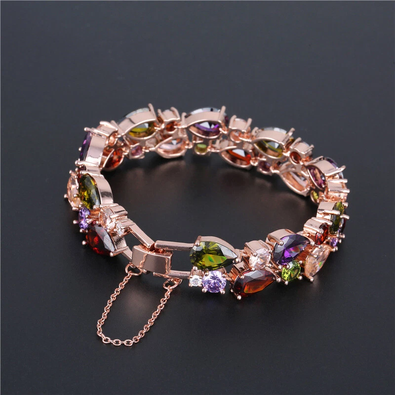 Nuevas pulseras de mujer Mona Lisa mezcla de joyas granate amatista piedras preciosas oro rosa Foto 4 de 4