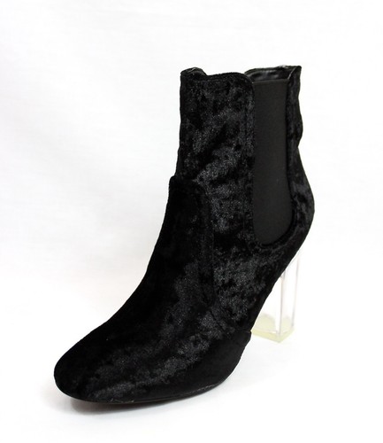 Round Toe Velvet Suede Clear Perspex Lucite Heel Ankle Women's Dress Boot Bootie - Picture 7 of 32