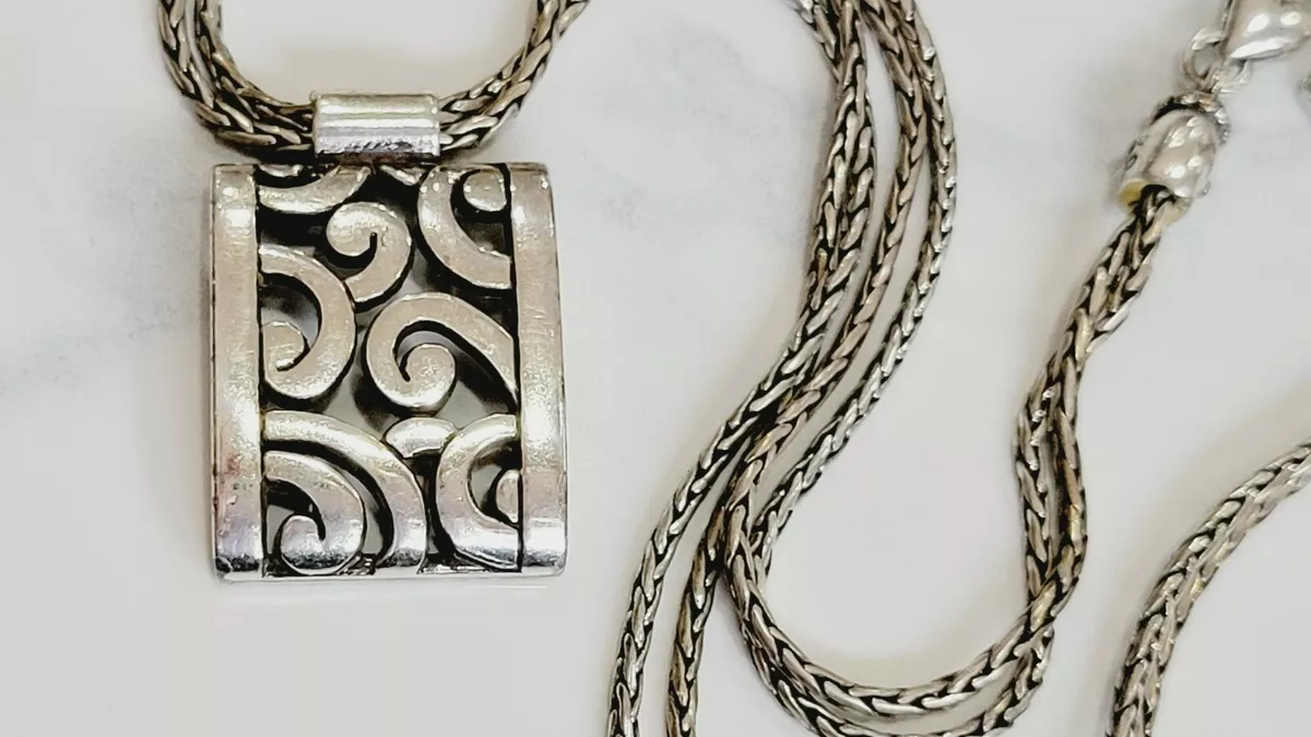 Brighton Deco Lace Square Pendant Double Wheat Chain Necklace #266
