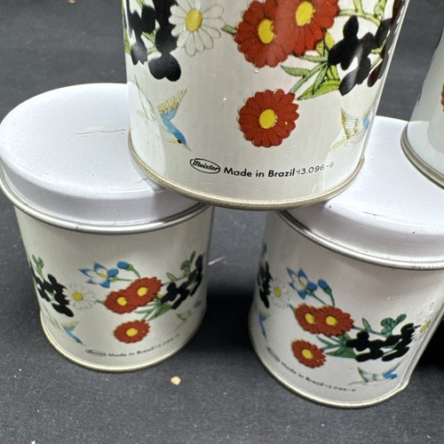 Vintage Set Five Meister Floral Metal Decorative Spice Tins Brazil Small 3" - Picture 3 of 10