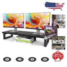 Heavy-Duty Monitor Riser for 2 Screens - Rustic Brown  Steel Construction