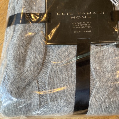 ELIE TAHARI Flannel Grey Color BABY ALPACA Throw Blanket 50” x 70” 398