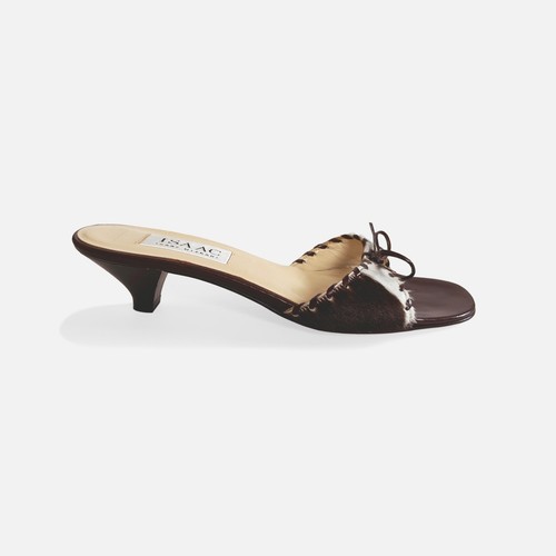 De colección Años 90 Isaac Mizrahi Italia Marrón Pelo de Poni Cuero Mula Gatito Tacones 6 B - Imagen 3 de 7