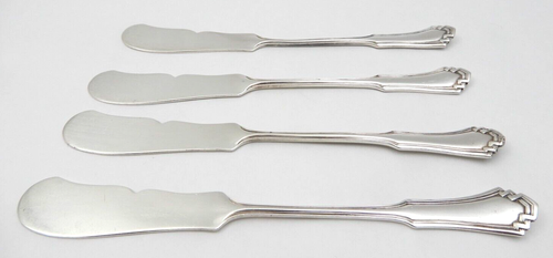 ANTIQUE SET OF 4 STERLING SILVER BUTTER OR SPREADER KNIVES - Picture 10 of 14