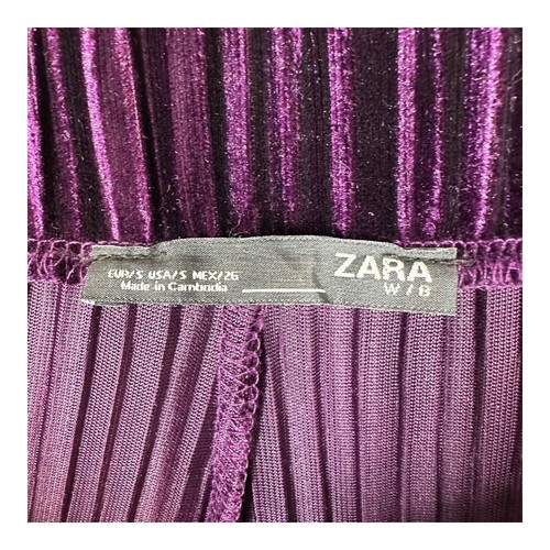 Zara Women's S Small Purple Crinkle Pants Pleated Velvet Wide Leg Boho Gypsy - Picture 4 of 12