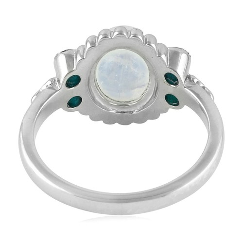 2.43ct Moonstone Turquoise Cocktail Oval Ring 925 Sterling Silver - Picture 3 of 6