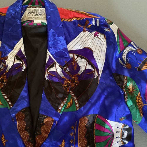 VTG Boyfriend Blazer Baroque HotAirBalloon Cherub Silky HermesStyle Adult Unisex - Picture 14 of 24