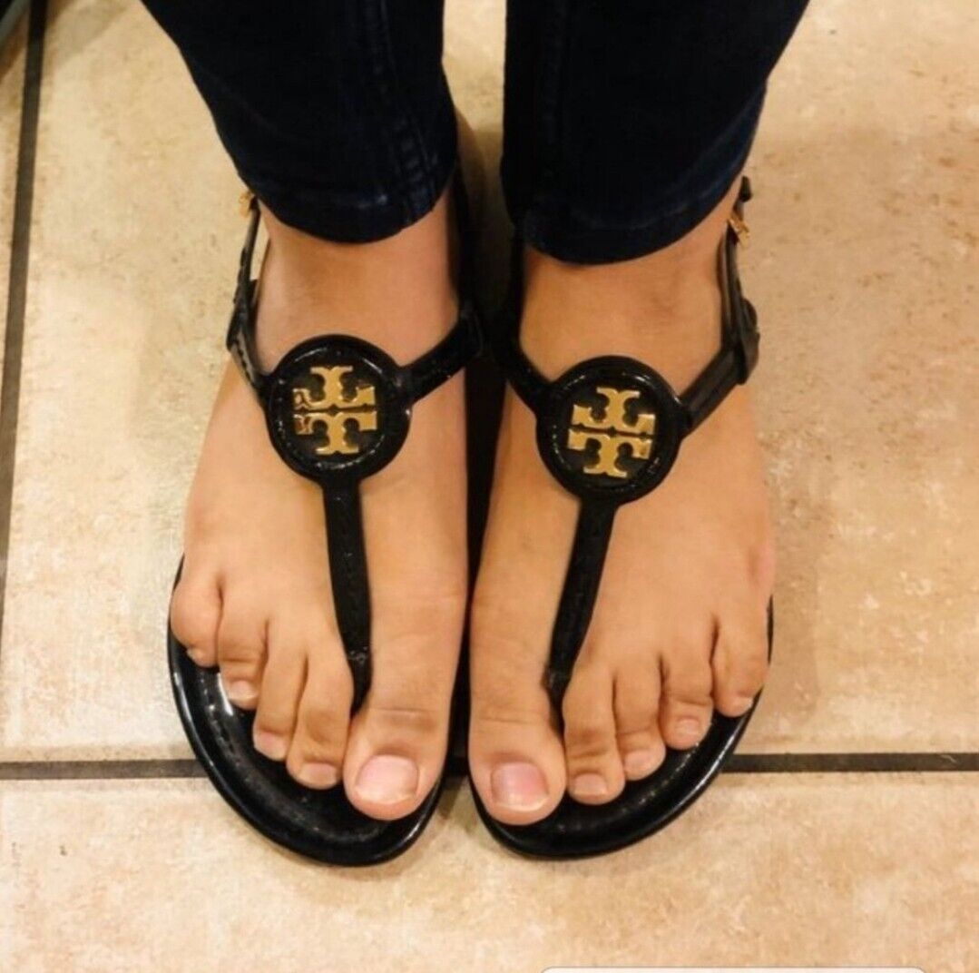 Tory Burch Dillan Black Leather Slingback Sandals Size 10.5 Tory Burch Dillan Black Leather Slingback Sandals Size 10.5