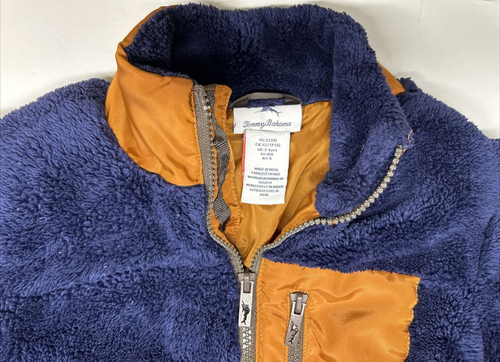 Abrigo polar Tommy Bahama Sherpa azul y marrón cremallera completa para niños talla XS 4, 3-4 años - Imagen 2 de 10