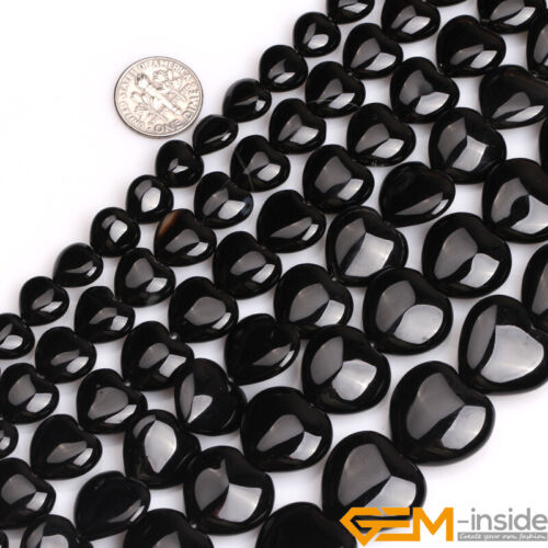 Natural Gemstone Black Onyx Agate Heart Love Spacer Beads For Jewelry Making 15" - Picture 1 of 19