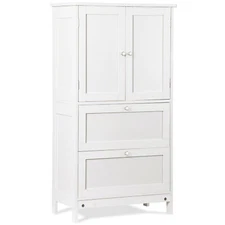 Bathroom Floor Storage Cabinet Freestanding w/2 Drawers Adjustable Shelves White