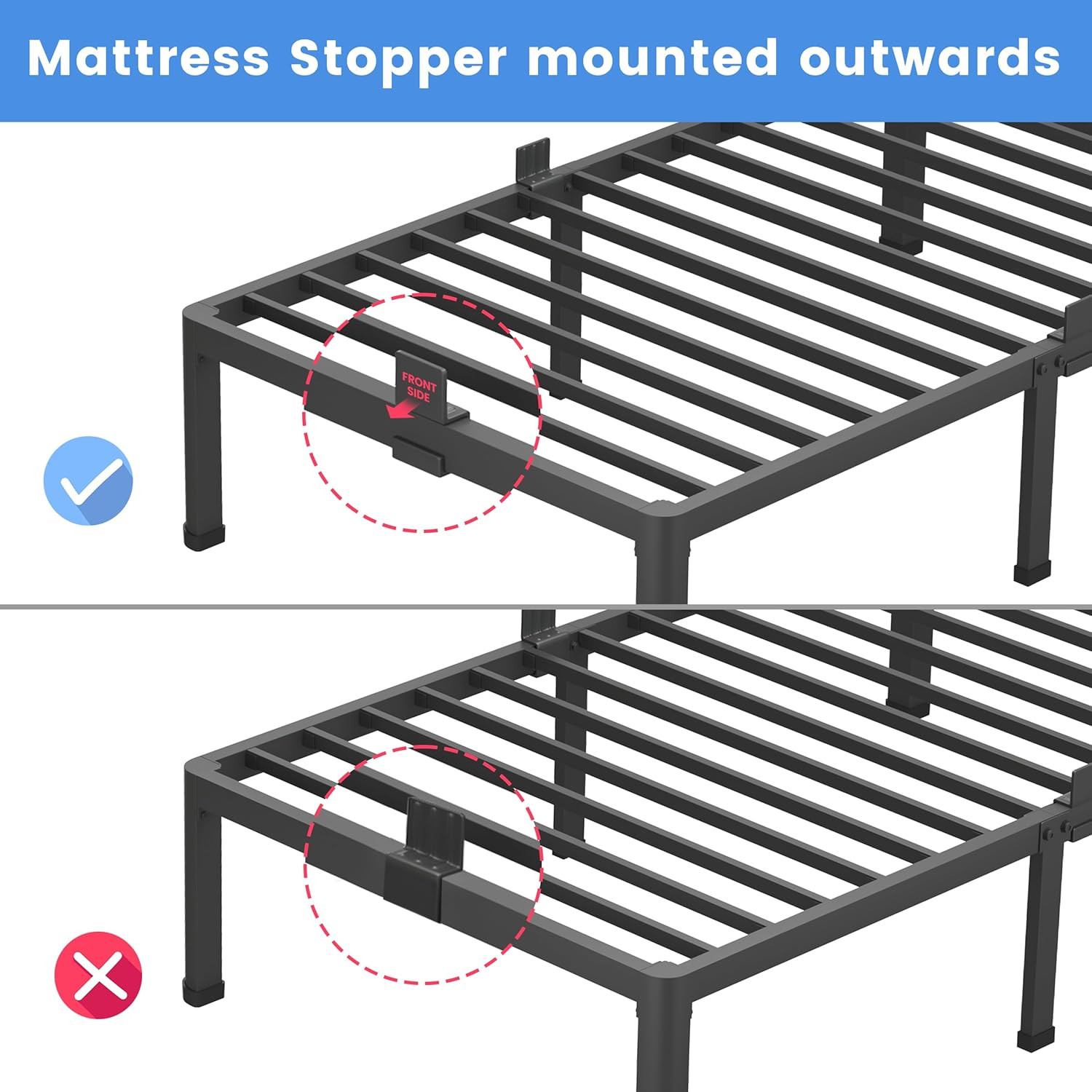 20" Heavy Duty Metal Bed Frame, No Box Spring, 3000 LBS Support, Storage Space