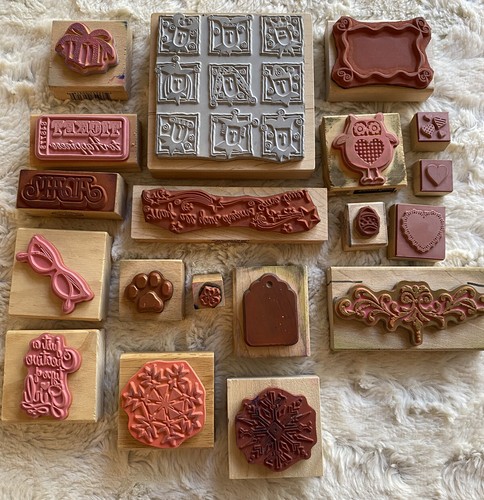 Wooden Block Rubber Ink Stamps Assorted: Easter, Hearts, Owl, Snowflake, Paw tag - Picture 8 of 12