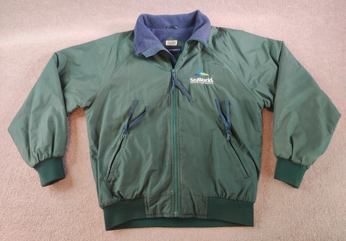 Sea World Mens Small Green Employee Shamu Zip Front Fleece Lined Nylon Jacket