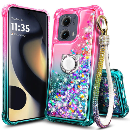 Für Motorola Moto Edge 2024 (XT2405) Hülle Glitzer flüssige Handyhülle + Schlüsselband - Bild 8 von 26