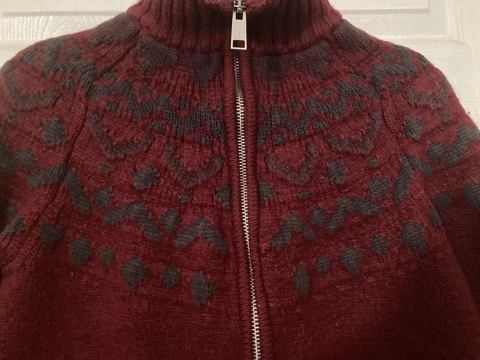 Armani Exchange Burgundy Zipper Sweater Mens Size Medium Knit Heavy Wool Blend - Image 2 of 4