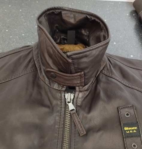Blauer USA Leather Bomber Jacket Size Small Brown Amazing Condition - Picture 15 of 24