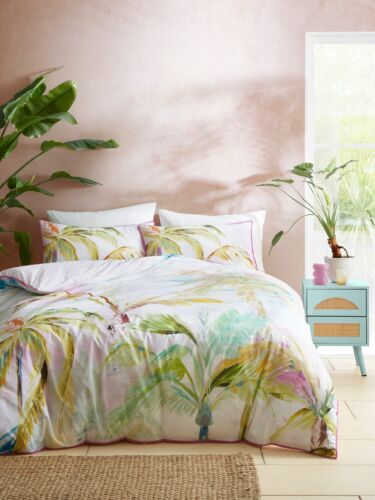 Duvet Cover Bedding Set 100% Cotton Leilani Tropical Leaf Print Appletree Green - Picture 2 of 32