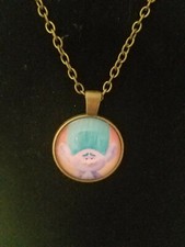 US SELLER TROLLS MOVIE WORLD TOUR TROLL BRANCH BRONZE DOME PENDANT NECKLACE