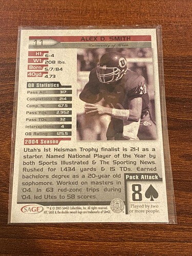 2005 SAGE HIT #11 ALEX SMITH ROOKIE CARD RC SAN FRANCISCO 49ERS MINT - Picture 2 of 2