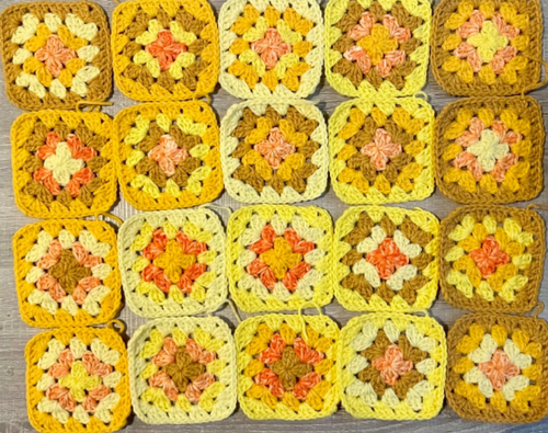 Granny Square Lot - 20 pieces - Yellow - Crochet Squares - Afghan