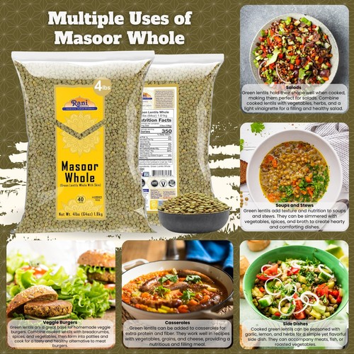Rani Green Lentils Whole 64oz (4lbs) 1.81kg Bulk - Picture 2 of 8
