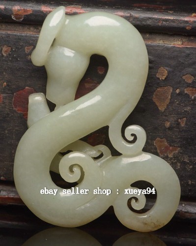 3.9'' Old Han Dynasty Natural Hetian Jade Dragon Beast Mother Son Statue - Picture 2 of 9