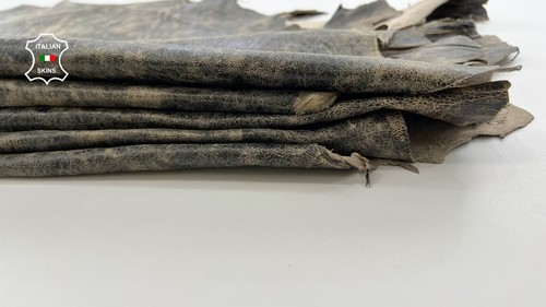 BROWN CRACKED ANTIQUED VINTAGE LOOK Soft Goat leather 3 skins 20sqf 0.8mm C528 - Picture 7 of 7