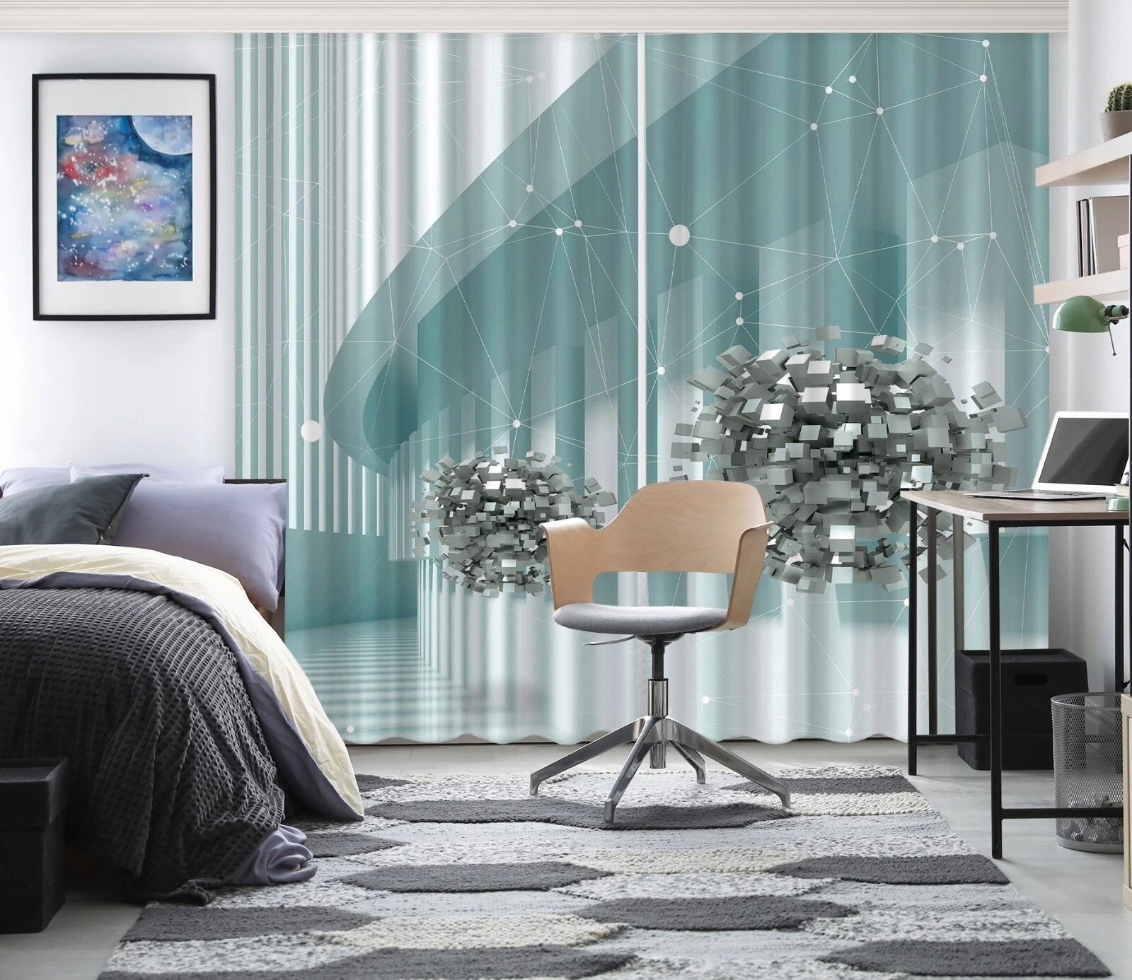 3D Technology Art ZHUC270 Photo Curtain Window Blockout Fabric Vera 2023