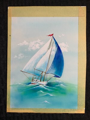 TRANSPORTATION Sailboat on Ocean with Clouds 6.5x9" Greeting Card Art ...