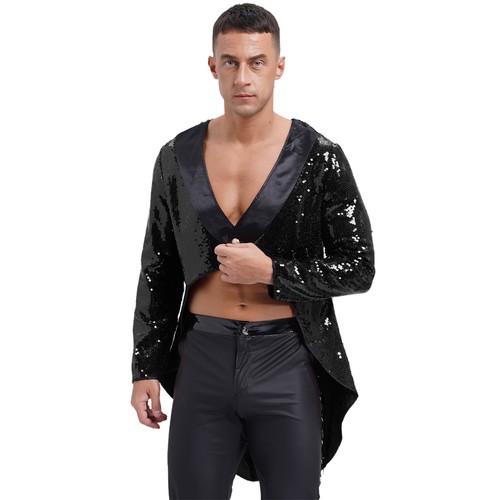 Mens Jacket Dress Up Tuxedo Sequin Tailcoat Costume Vintage Frock Coat Festive - Picture 20 of 69