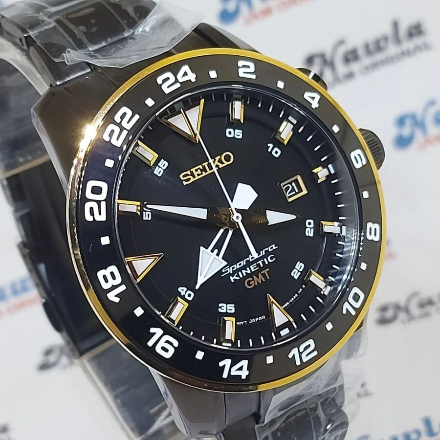 Brand New Seiko SUN026P1 Sportura Kinetic GMT Black Men s Watch