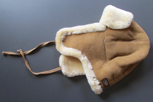 UGG Hat Aviator Trapper Sheepskin Shearling Ties Chestnut S/M New $275 - Picture 7 of 12