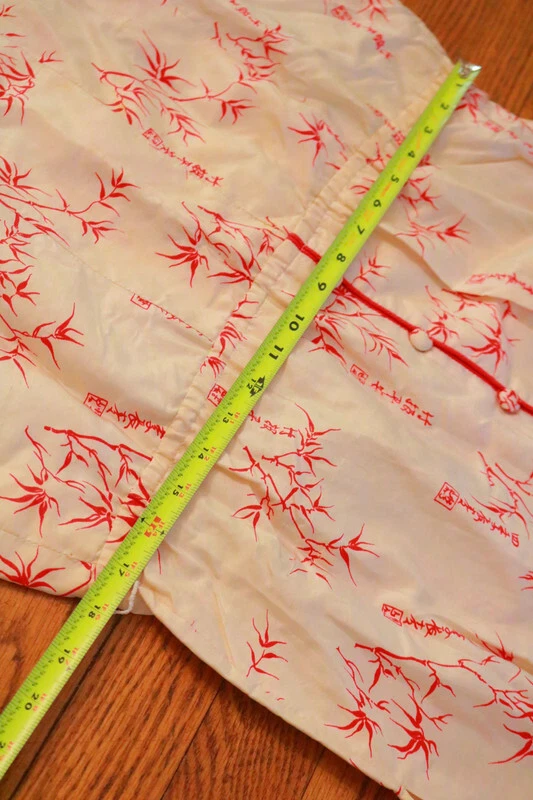 Vestido Vintage Rojo Bambú Patrón Asiático Tailandés Seda Moderno Pequeño 35" Circunferencia HJ Foto 4 de 4