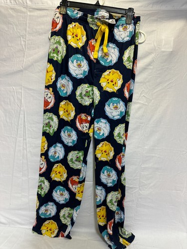 Pokemon Sleep Pants Women's M Black Polyester Graphic Print Pikachu Drawstring - Picture 1 of 6