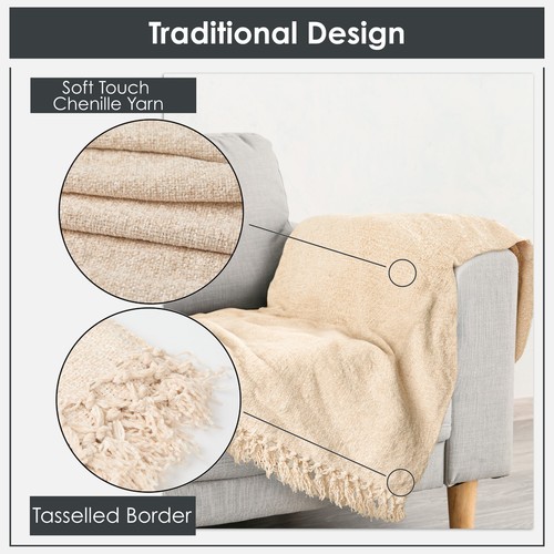 Throw Blanket for Sofas Couch Bed Runner Chenille Super Soft Cotton Darcy - Picture 39 of 44