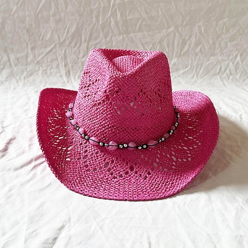 Western Cowgirl Cowboy Straw Hat for Women with Beaded Trim and Shapeable Brim - Picture 7 of 16