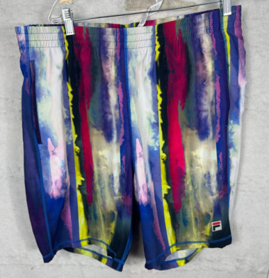 Fila Mens Tie Dye Colorful Elastic Drawstring Surf Swim Trunks Board Shorts Logo