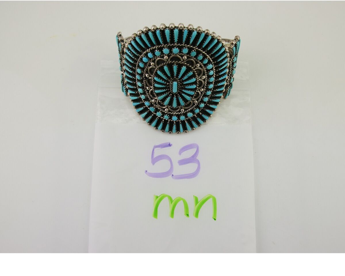 Men Navajo Bracelet 925 Silver Natural Blue Turquoise Signed