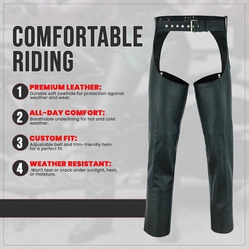 Genuine Distress Black Naked Cowhide Leather Riding Biker Chap Customizable fit - Picture 2 of 7