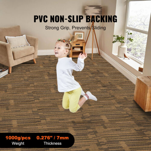 VEVOR Carpet Tile Floor 12pcs Squares w/Padding Attached 20"x 20"Mixed Brown - Picture 5 of 12