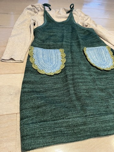 New Misha + Puff Merino Wool Scallop Pocket Girls Dress Sz 5-6 Peacock - Picture 3 of 9