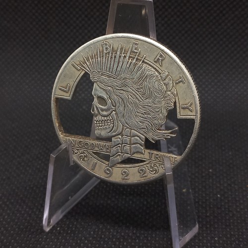 Scheletro teschio taglio moneta hobo dollaro americano della pace fantasia hobo EDC arte unica - Foto 4 di 7