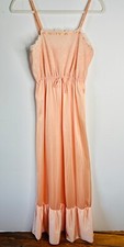 VTG 70'S BERKLEIGH JRS PEACH LACE ROSEBUD TRIMFLOUNCE HEM NIGHTGOWN 9 SMALL