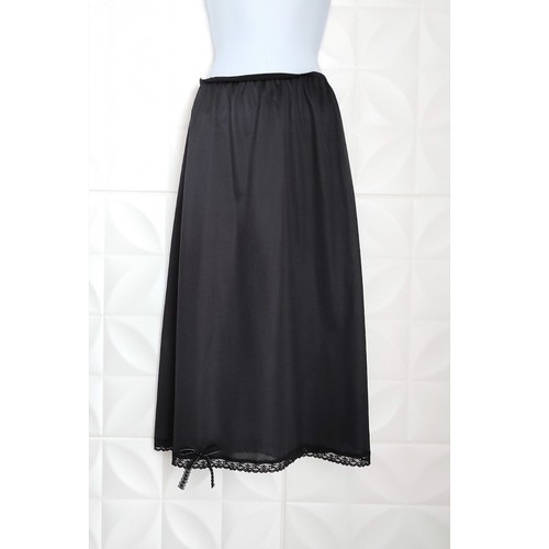 Vintage schwarz seidig Nylon Halb Slip Warner Midi Spitze Schleife Rock USA Etikett L passt M - Bild 8 von 10
