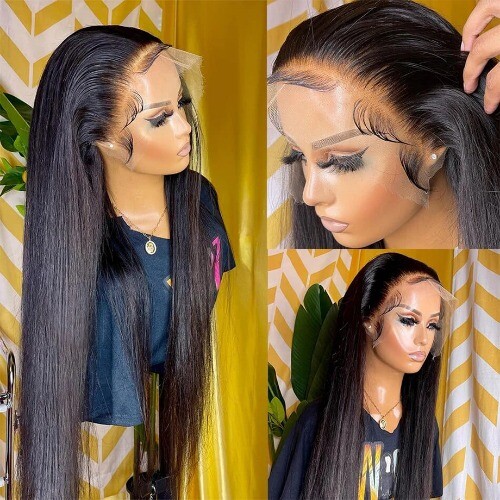 Peluca de cabello humano frontal de encaje de 30 pulgadas 13x4 cabello natural liso pre arrancado 13x6 - Imagen 9 de 21