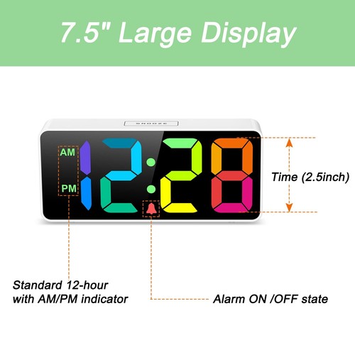7.5 Inches Large Digital Alarm Clock for Seniors & Kids 0-100% Dimmable Displ... - Picture 2 of 9