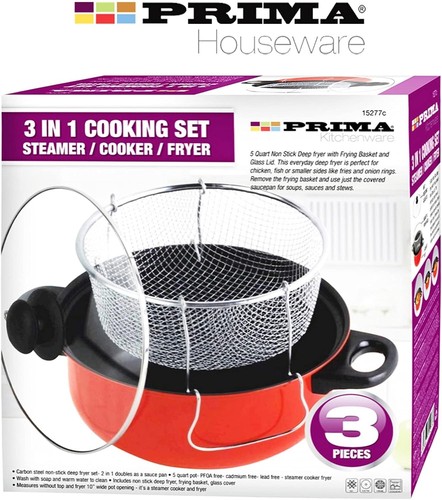 🔥 26cm Non Stick Chip Pan Deep Fat Fryer Cooking Pot Frying Basket Lid Set - Picture 3 of 3