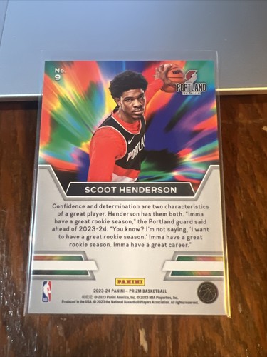 Trail Blazers Scoot Henderson 2023-24 Panini Prizm Instant Impact Rookie RC #9 - Imagen 4 de 6